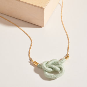 Square Knot Fiber + Chain Necklace