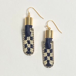 Checkered Geometric Earrings in Black/Pewter