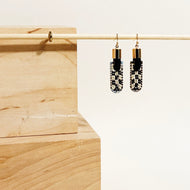 Checkered Geometric Earrings in Black/Pewter