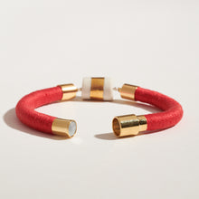 Load image into Gallery viewer, Fiber + Porcelain Gold Vertical Stripe Bracelet
