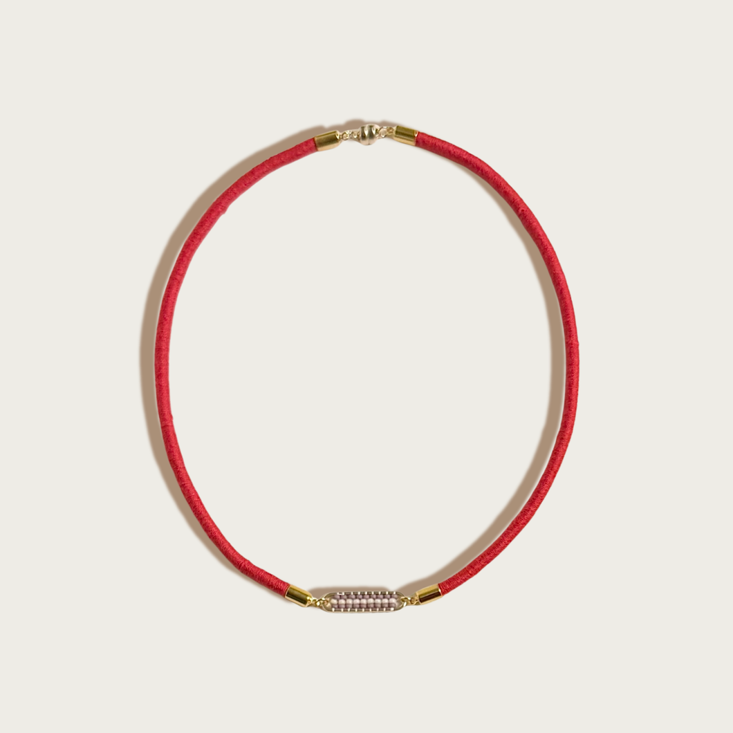 Stripe Fiber + Bead Necklace