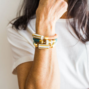 Fiber + Porcelain Gold Horizontal Stripe Bracelet